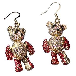 Teddy Bear EARRINGS: Austrian crystals; movable arms & legs; French hook